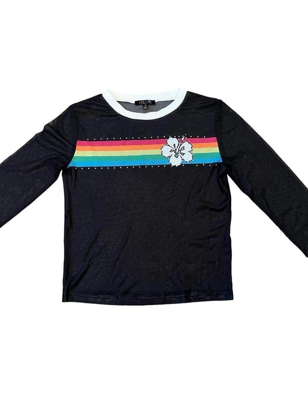 Delia’s Hibiscus Rainbow Mesh Top